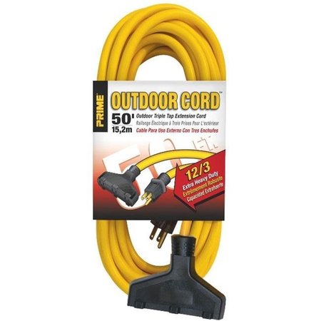 PRIME Prime EC600830 Triple-Tap Outdoor Extension Cord; Yellow - 50 ft. EC600830